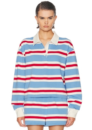 YEAR OF OURS Striped Rugby Long Sleeve Tee in Blue  Red & White - Baby Blue. Size M (also in XS, S, L).