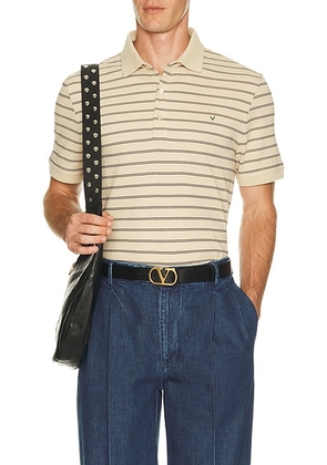 Valentino Striped Jersey Polo in Beige & Navy - Beige. Size S (also in L, M, XL/1X).