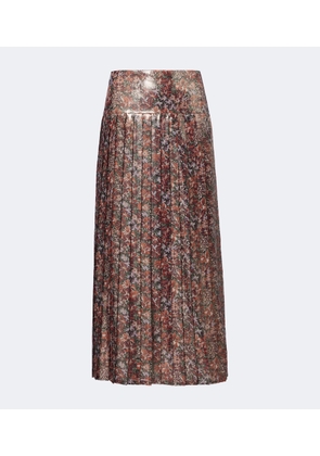 Valentino Floral pleated silk-blend lame midi skirt