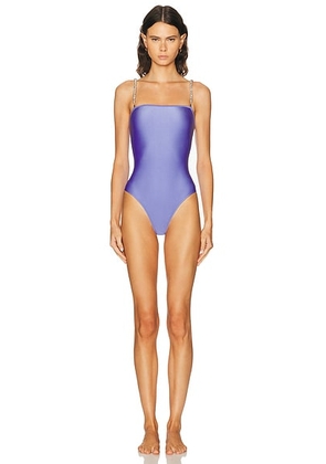DOLLA for FWRD Lola Kyoto Straps One Piece Swimsuit in Breeze & Silver - Purple. Size XS (also in S, M, L).