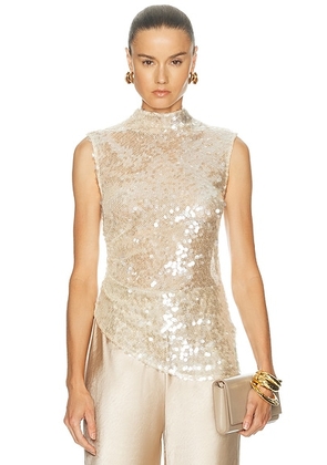 LaPointe Mesh Sequin Mockneck Top in Ecru - Beige. Size 4 (also in 0).