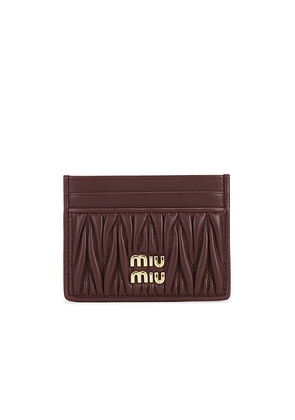 Miu Miu Matelasse Card Holder in Bordeaux - Burgundy. Size all.