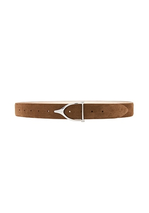 DEHANCHE Ipsa Suede Belt in Cognac & Silver - Brown. Size S (also in M, L).