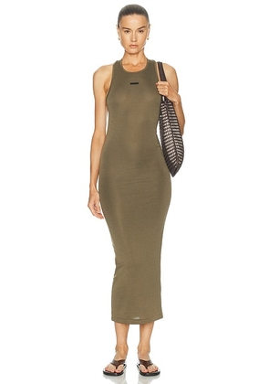 Fear of God ESSENTIALS Soft Rib Racerback Dress in Moss - Green. Size XS (also in S, M, L, XL).