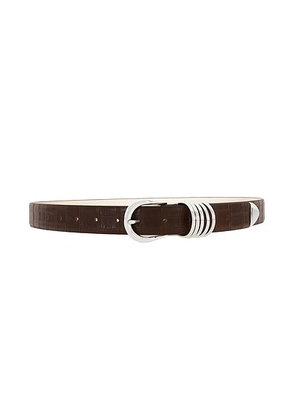 DEHANCHE Hollyhock Men's Leather Belt in Dark Chocolate Alligator & Silver in Dark Brown Alligator & Silver - Brown. Size S (also in M, L).