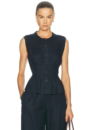 Jenni Kayne Lara Linen Top in Navy - Navy. Size M (also in XS, S, L).