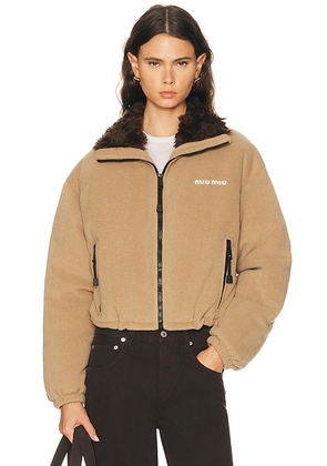 Miu Miu Piumino Pile Jacket in Cammello - Brown. Size 40 (also in 36, 38, 42).