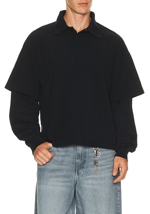 AGOLDE Curren Double Sleeve Polo in Blackened Navy - Black. Size L (also in S, M, XL/1X).