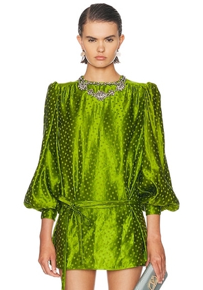 Valentino Plus De Pois Embroidered Top in Avocado Green & Silver - Green. Size 38 (also in 40).