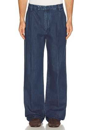 Valentino Pleated Denim Jean in Medium Blue Denim - Blue. Size 48 (also in 46, 52).