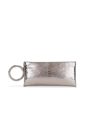 TOM FORD Laminated Printed Python Clutch in Silver - Metallic Silver. Size all.