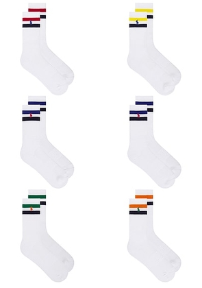 Polo Ralph Lauren Core Stripes Crew Socks 6-Pack in Whast - White. Size all.