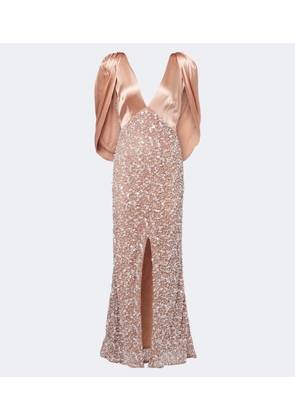 La Fuori Genevieve sequined draped satin gown