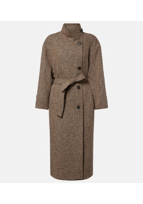 Brunello Cucinelli Belted herringbone wool-blend coat