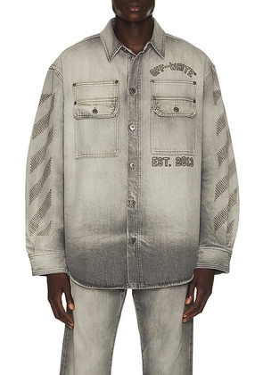 OFF-WHITE Denim Military Overshirt in Sun Faded Grey - Grey. Size M (also in S, L, XL/1X).