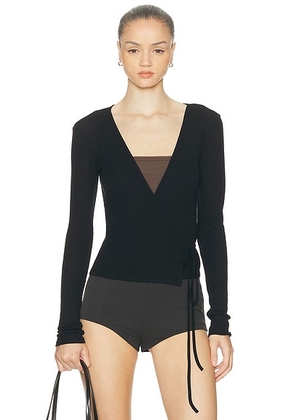 St. Agni Baby Wool Wrap Top in Black - Black. Size S (also in XS, M, L, XL).