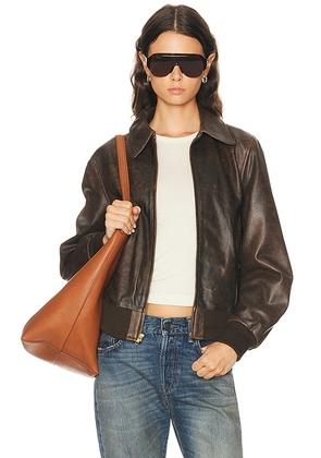 R13 Boyfriend Leather Bomber Jacket in Brown - Brown. Size XS (also in S, M).
