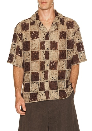 Amiri MA Check Lace Camp Shirt in Earth - Brown. Size S (also in M, L, XL/1X, XXL/2X).