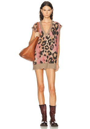 R13 Oversized Sweater Vest Dress in Pink Leopard - Pink. Size S (also in L, M, XS).