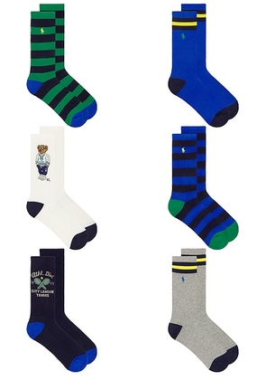 Polo Ralph Lauren Polo Athletic Bear Socks 6-Pack in Navy & White - Multi. Size all.