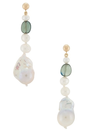 Loren Stewart Poet Pearl Earrings in 14k Yellow Gold  Tourmaline Beads  & Freshwater Pearls - Green. Size all.