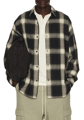 Fear of God ESSENTIALS Button Up Shirt in Iron Grey Plaid - Grey. Size M (also in S, L, XL/1X).