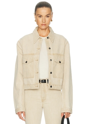 KHAITE Tomer Collared Denim Jacket in Dumas - Brown. Size S (also in M).
