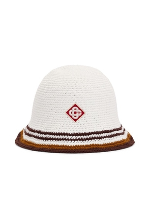 Casablanca Stripe Crochet Hat in White & Brown - White. Size all.