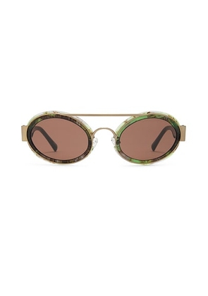 Dries Van Noten Oval Sunglasses in Green Marble  Blue  Antique Gold  & Grey - Green. Size all.