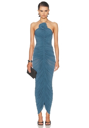 Magda Butrym Ruched Halter Dress in Blue - Blue. Size 36 (also in 34, 38).