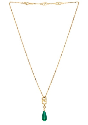 Valentino Garavani Vlogo Signature Necklace in Oro  Crystal  & Verde - Green. Size all.