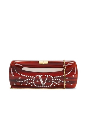 Valentino Garavani Pince Minaudiere Clutch in Tartarugato & Crystal - Brown. Size all.