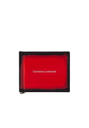 Christian Louboutin Canopy Money Clip Wallet in Loubi & Gun Metal - Red. Size all.