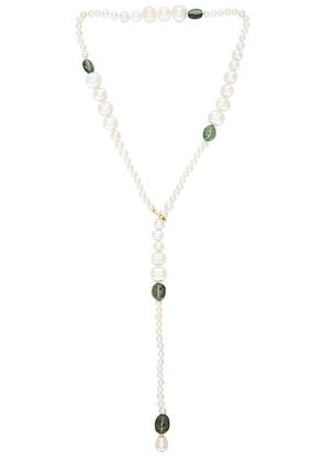 Loren Stewart Poet Lariat Necklace in 14k Yellow Gold  Tourmaline Beads  & Freshwater Pearls - Ivory. Size all.