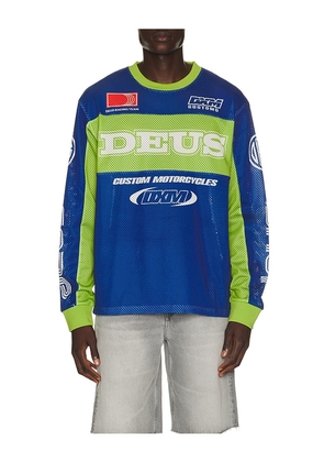 Deus Ex Machina Step Out Moto Jersey in Blue. Size S. Also in M, L, XL/1X, XXL/2X.