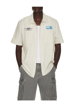 Deus Ex Machina Forecourt Stripe Shirt in White. Size S. Also in M, L, XL/1X, XXL/2X.