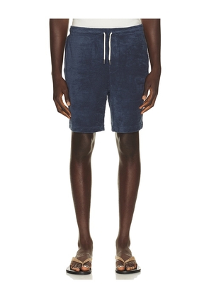 Faherty Cabana Towel Terry Sweatshort in Blue. Size S. Also in M, L.