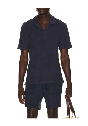 Frescobol Carioca Faustino Terry Cotton Blend Polo Short Sleeve in Navy. Size S. Also in M, XL/1X.