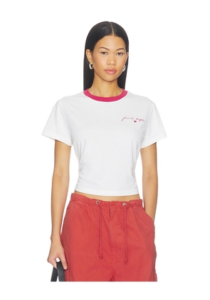 Favorite Daughter The Cropped Signature Chest Tee in White. Size XS. Also in S, M, L, XL.