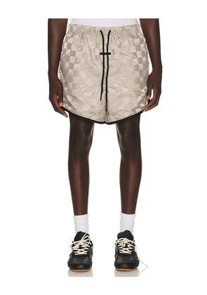 Fear of God ESSENTIALS Checkered Gym Short in Grey. Size XS. Also in S, M, L, XL/1X, XXL/2X, XXXL/3X.