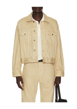 Fear of God ESSENTIALS Classic Denim Jacket in Brown. Size XS. Also in S, M, L, XL/1X, XXL/2X, XXXL/3X.