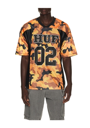 HUF Camo Football Jersey Tee in Orange. Size S. Also in M, L, XL/1X.