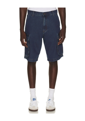 HUF Oval Denim Cargo Short in Blue. Size 30. Also in 32, 34, 36.