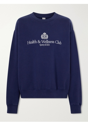Sporty & Rich - Logo-embroidered Cotton-jersey Sweatshirt - Blue - x small,small,medium,large,x large