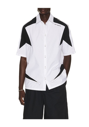 OFF-WHITE Race Logo Star Bowling Shirt in White. Size 46. Also in 48, 50, 52, 54.