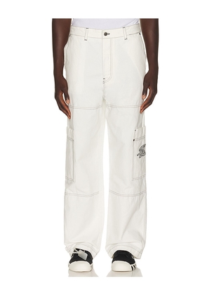 OFF-WHITE Script Cargo Pant in White. Size 46. Also in 48, 50, 52, 54.