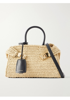 Ferragamo - Hug Leather-trimmed Raffia Mini Shoulder Bag - Neutrals - One size