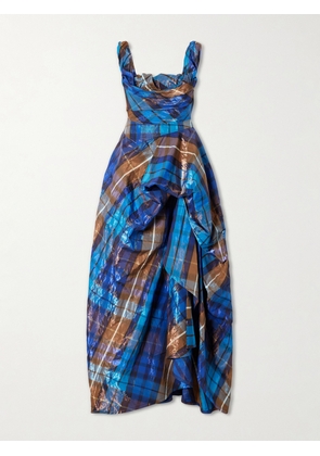 Vivienne Westwood - Chichi Asymmetric Checked Organza-cloqué Gown - Blue - IT36,IT38,IT40,IT42