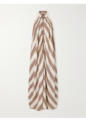 Marrakshi Life - Striped Cotton-poplin Halterneck Maxi Dress - Brown - xx small,x small,small,medium,large