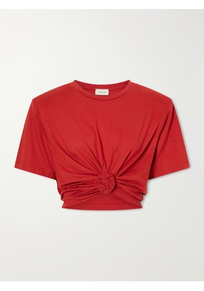 Magda Butrym - Knotted Cropped Cotton-blend Jersey T-shirt - Red - FR 34,FR 36,FR 38,FR 40,FR 42